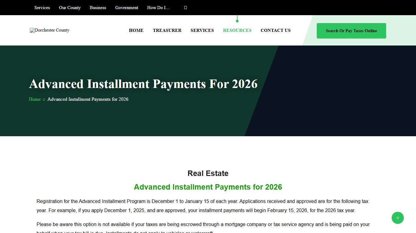 Advanced Installment Payments for 2026 – Dorchester County