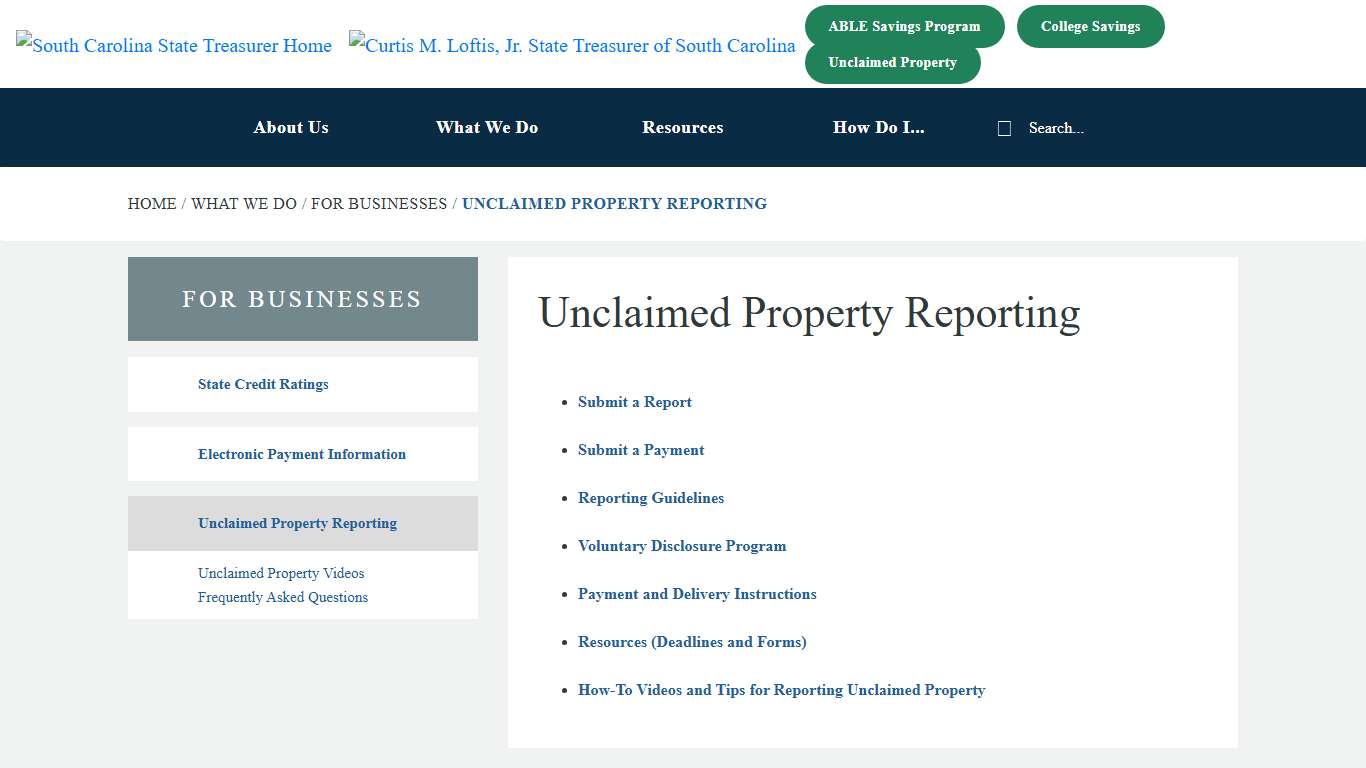 Unclaimed Property Reporting For Businesses - SC Office of the State Treasurer